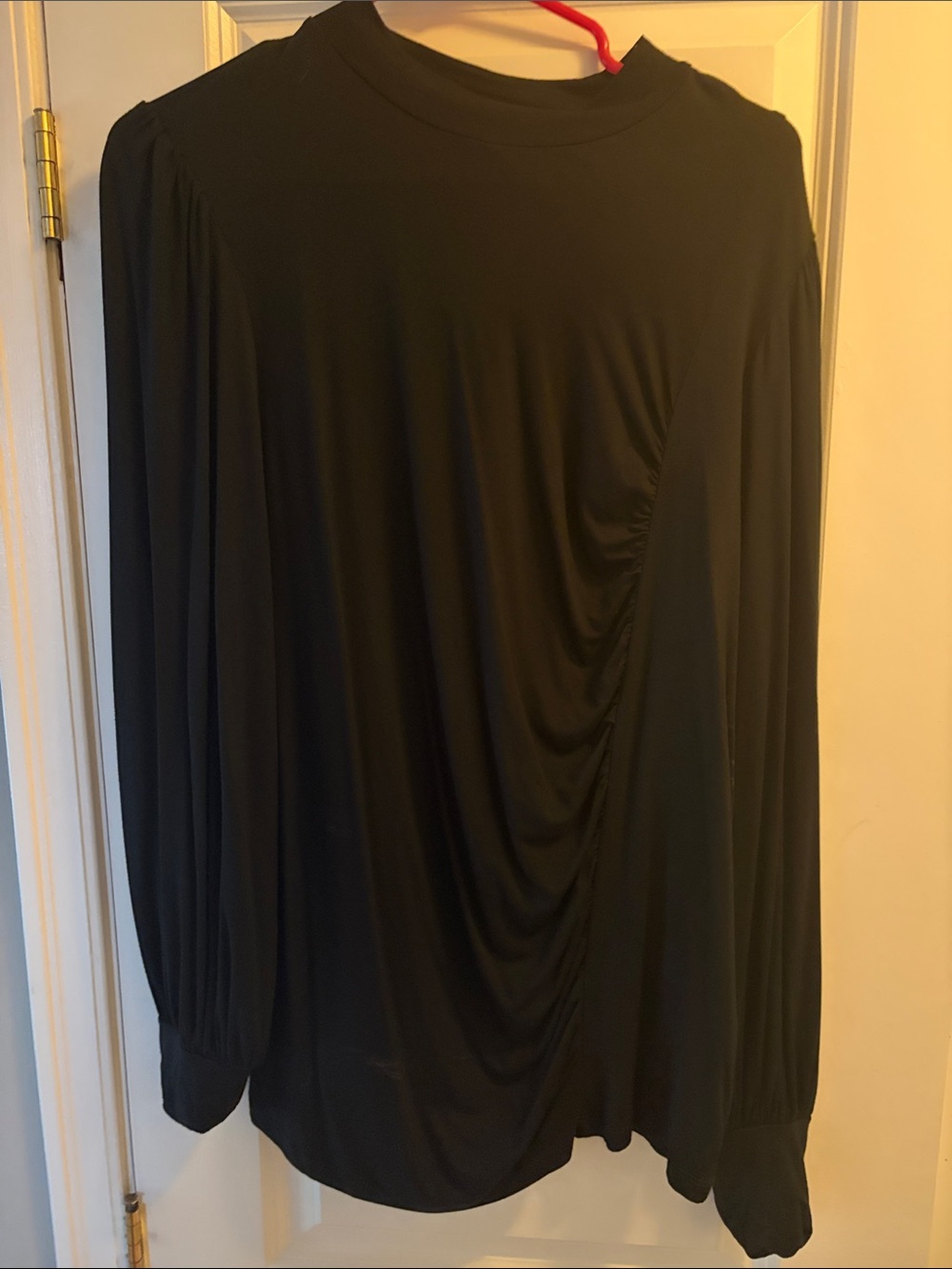 Women's Black Long-Sleeve Draped Blouse